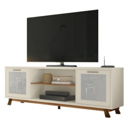 Rack Bancada Arcade Usinado 1.8 para TV até 75” Cinamomo Mel/Off White - PR Móveis  