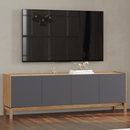 Rack Bancada Barcelona 180cm 2 Portas e 2 Gavetas Tauari/Concret - Finestra Móveis