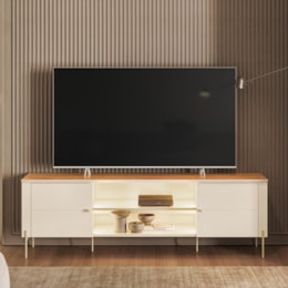 Rack Bancada Brasilia Off White/Canela para TV até 75” - Mobler