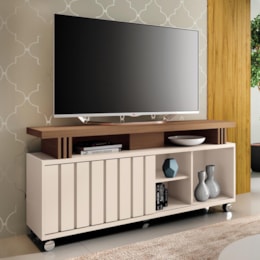 Rack Bancada Briz 1.3 Off White/Castanho para TV até 50” - HB Móveis Rack Bancada Briz 1.3 Off White/Castanho para TV até 50” - HB Móveis
