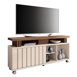 Rack Bancada Briz 1.3 Off White/Castanho para TV até 50” - HB Móveis Rack Bancada Briz 1.3 Off White/Castanho para TV até 50” - HB Móveis