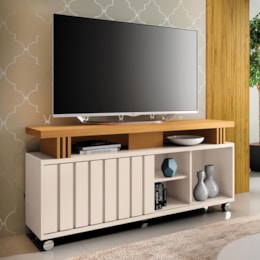Rack Bancada Briz 1.3 Off White/Cinamomo para TV até 50” - HB Móveis Rack Bancada Briz 1.3 Off White/Cinamomo para TV até 50” - HB Móveis