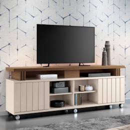 Rack Bancada Briz 1.8 Off White/Castanho para TV até 70” - HB Móveis Rack Bancada Briz 1.8 Off White/Castanho para TV até 70” - HB Móveis