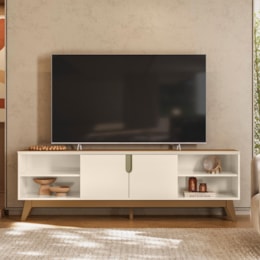 Rack Bancada Campinas Off White/Amêndoa para TV até 75" - Mobler