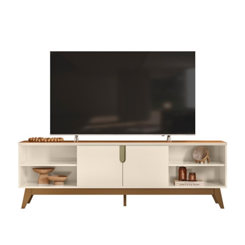 Rack Bancada Campinas Off White/Canela para TV até 75” - Mobler