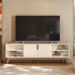 Rack Bancada Campinas Off White/Canela para TV até 75” - Mobler