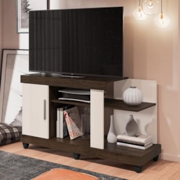 Rack Bancada Canadá Cacau/Off White para TV até 42” - Móveis Leão   Rack Bancada Canadá Cacau/Off White para TV até 42” - Móveis Leão