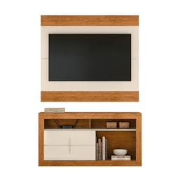 Rack Bancada com Painel Búzios Off White/Canela para TV até 55” - Mobler