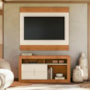 Rack Bancada com Painel Búzios Off White/Canela para TV até 55” - Mobler