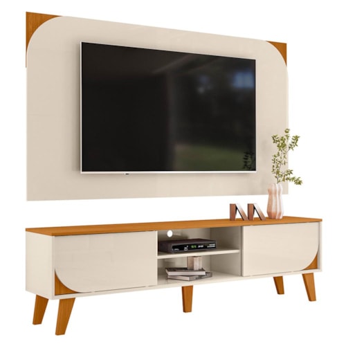 Rack Bancada com Painel Duna Cinamomo/Off White para TV até 65” - Madetec