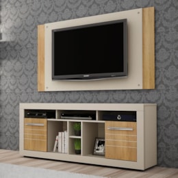 Rack Bancada com Painel Extensível Firenze Off White/Cinamomo para TV até 50” - Valdemóveis  Rack Bancada com Painel Extensível Firenze Off White/Cinamomo para TV até 50” - Valdemóveis