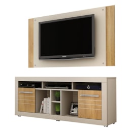 Rack Bancada com Painel Extensível Firenze Off White/Cinamomo para TV até 50” - Valdemóveis  Rack Bancada com Painel Extensível Firenze Off White/Cinamomo para TV até 50” - Valdemóveis