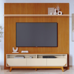 Rack Bancada com Painel Luna Cinamomo/Off White para TV até 75” - Madetec Rack Bancada com Painel Luna Cinamomo/Off White para TV até 75” - Madetec