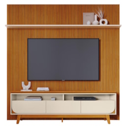 Rack Bancada com Painel Luna Cinamomo/Off White para TV até 75” - Madetec Rack Bancada com Painel Luna Cinamomo/Off White para TV até 75” - Madetec