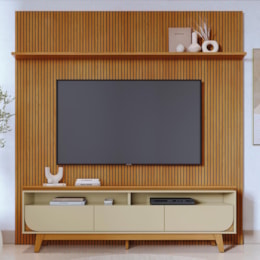Rack Bancada com Painel Luna Cumaru/Opala para TV até 75” - Madetec Rack Bancada com Painel Luna Cumaru/Opala para TV até 75” - Madetec