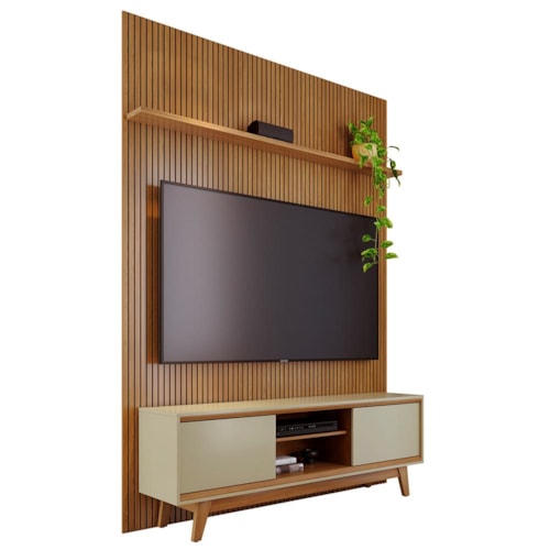 Rack Bancada com Painel Milo para TV até 75” - Madetec Cumaru/Opala