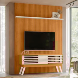 Rack Bancada com Painel New Premium Cinamomo/Off White para TV até 75” - Madetec Rack Bancada com Painel New Premium Cinamomo/Off White para TV até 75” - Madetec