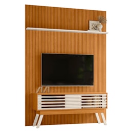 Rack Bancada com Painel New Premium Cinamomo/Off White para TV até 75” - Madetec Rack Bancada com Painel New Premium Cinamomo/Off White para TV até 75” - Madetec