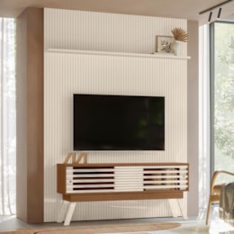 Rack Bancada com Painel New Premium Naturale/Off White para TV até 75” - Madetec