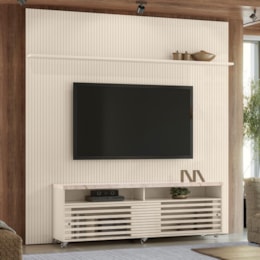 Rack Bancada com Painel New Prestige Calacata/Off White para TV até 75” - Madetec