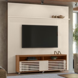 Rack Bancada com Painel New Prestige Naturale/Off White para TV até 75” - Madetec Rack Bancada com Painel New Prestige Naturale/Off White para TV até 75” - Madetec