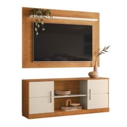 Rack Bancada com Painel Palmas Canela/Off White para TV até 60” - Mobler