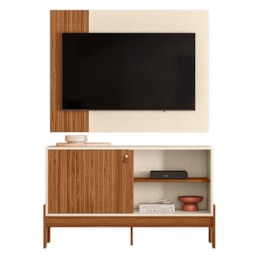 Rack Bancada com Painel Wood 120cm Cinamomo Mel/Off White para TV até 42” - Mobler