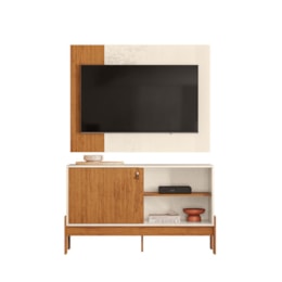 Rack Bancada com Painel Wood Canela/Off White para TV até 42” - Mobler