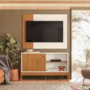 Rack Bancada com Painel Wood Canela/Off White para TV até 42” - Mobler