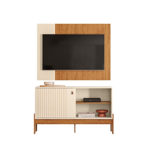 Rack Bancada com Painel Wood Pérola Metalizado/Canela para TV até 42” - Mobler