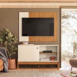 Rack Bancada com Painel Wood Pérola Metalizado/Canela para TV até 42” - Mobler