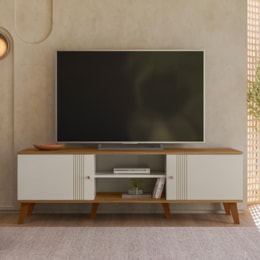 Rack Bancada Denver 160cm Off White/Nature para TV até 65” - Peternella Móveis Rack Bancada Denver 160cm Off White/Nature para TV até 65” - Peternella Móveis