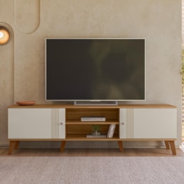 Rack Bancada Denver 180cm Nature/Off White para TV até 75” - Peternella Móveis Rack Bancada Denver 180cm Nature/Off White para TV até 75” - Peternella Móveis