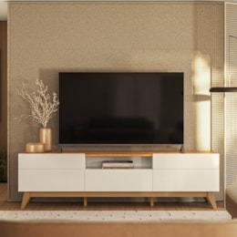Rack Bancada Diadema Off White/Canela para TV até 75” - Mobler