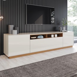 Rack Bancada Domus 220cm Off White/Cinamomo para TV até 89” - Móveis Henn