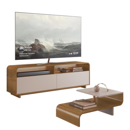Rack Bancada e Mesa de Centro Atlanta Nature/Sand para TV até 65” – Delmarco Móveis