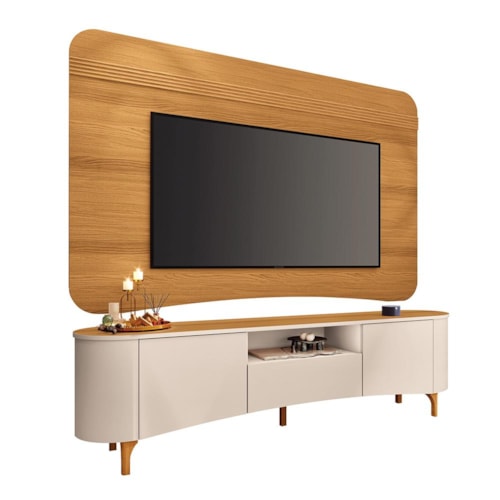 Rack Bancada Elara com Painel Suspenso Armony Cinamomo/Off White para TV até 80” – HB Móveis