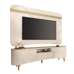 Rack Bancada Elara com Painel Suspenso Armony Off White/Champanhe para TV até 80” – HB Móveis