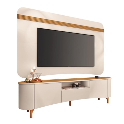 Rack Bancada Elara com Painel Suspenso Armony Off White/Cinamomo para TV até 80” – HB Móveis