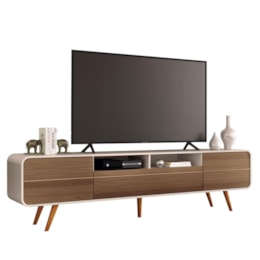 Rack Bancada Época 2.2 Off White/Castanho para TV até 85” - HB Móveis