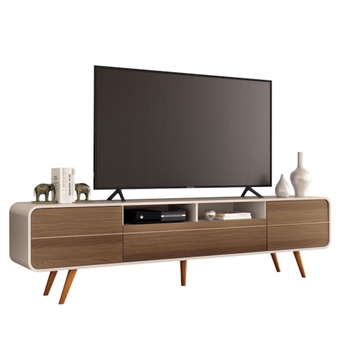 Rack Bancada Época 2.2 Off White/Castanho para TV até 85” - HB Móveis