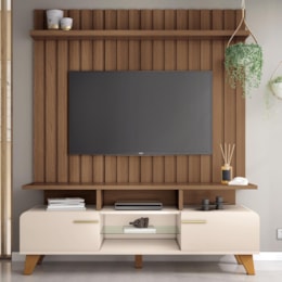 Rack Bancada Essenza com Painel Link 1.6 Castanho/Off White para TV até 60” - HB Móveis Rack Bancada Essenza com Painel Link 1.6 Castanho/Off White para TV até 60” - HB Móveis