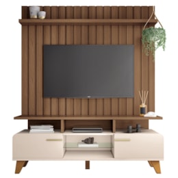Rack Bancada Essenza com Painel Link 1.6 Castanho/Off White para TV até 60” - HB Móveis Rack Bancada Essenza com Painel Link 1.6 Castanho/Off White para TV até 60” - HB Móveis