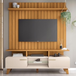 Rack Bancada Essenza com Painel Link 1.6 Cinamomo/Off White para TV até 60” - HB Móveis Rack Bancada Essenza com Painel Link 1.6 Cinamomo/Off White para TV até 60” - HB Móveis