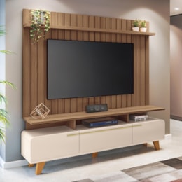 Rack Bancada Essenza com Painel Link 2.0 Off White/Castanho para TV até 70” - HB Móveis Rack Bancada Essenza com Painel Link 2.0 Off White/Castanho para TV até 70” - HB Móveis