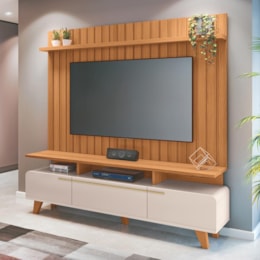 Rack Bancada Essenza com Painel Link 2.0 Off White/Cinamomo para TV até 70” - HB Móveis Rack Bancada Essenza com Painel Link 2.0 Off White/Cinamomo para TV até 70” - HB Móveis