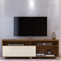 Rack Bancada Frizz 1.8 Naturale/Off White com Rodízios para TV até 65” - Madetec