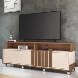 Rack Bancada Graci 1.8 Castanho/Off White para TV até 70” - HB Móveis Rack Bancada Graci 1.8 Castanho/Off White para TV até 70” - HB Móveis