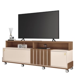 Rack Bancada Graci 1.8 Castanho/Off White para TV até 70” - HB Móveis Rack Bancada Graci 1.8 Castanho/Off White para TV até 70” - HB Móveis