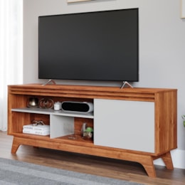 Rack Bancada Grécia 180cm Cinamomo/Off White para TV até 55” - Permóbili Rack Bancada Grécia 180cm Cinamomo/Off White para TV até 55” - Permóbili